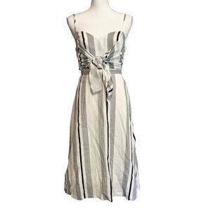 Lush Blue White Stripe Sleeveless Midi Dress with Bow Small